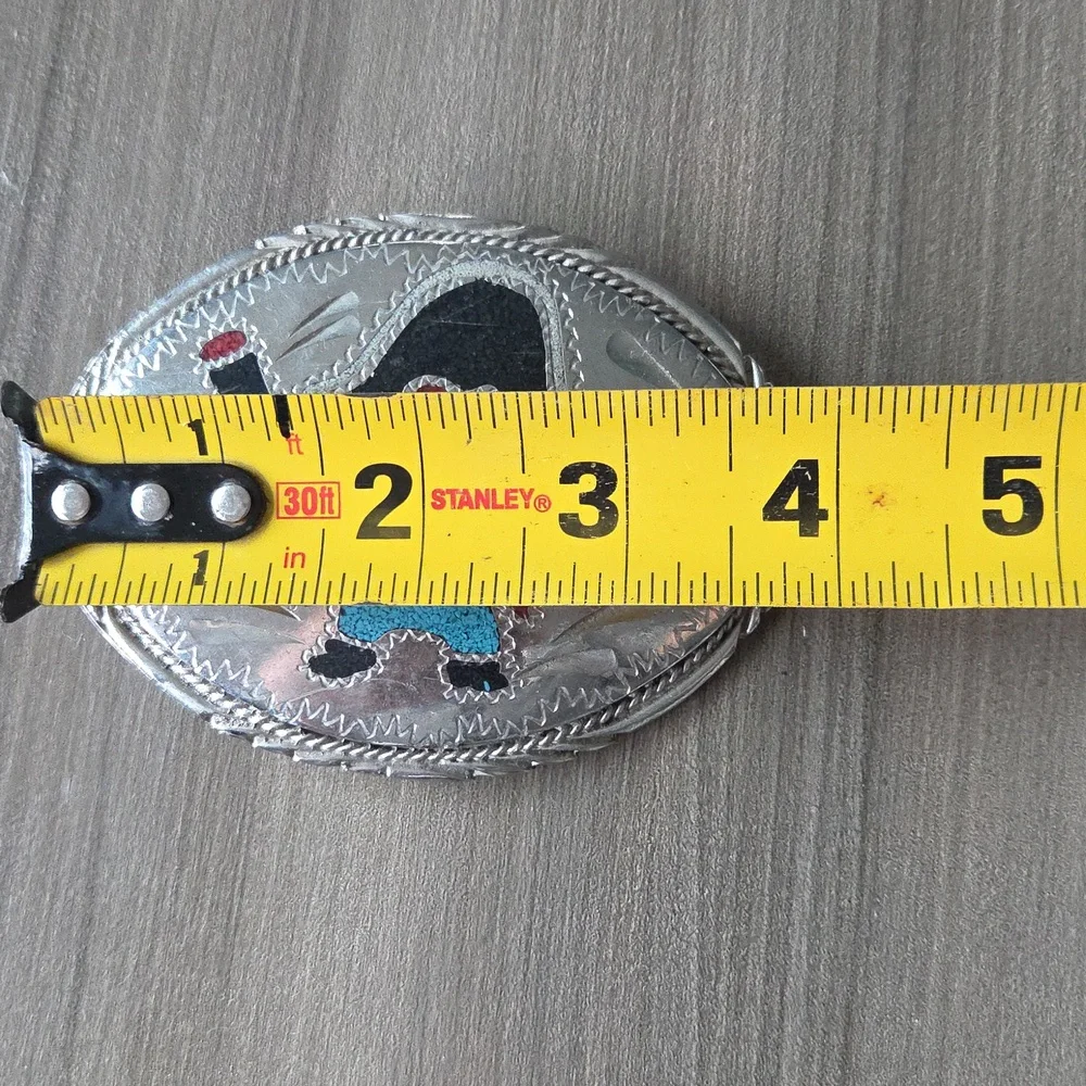 Vintage Yosemite Sam Turquois And Coral Chip Inlay Belt Buckle